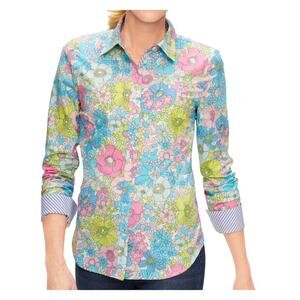 Talbots Womens Classis Cotton Layered Pastel Floral Top Size MP